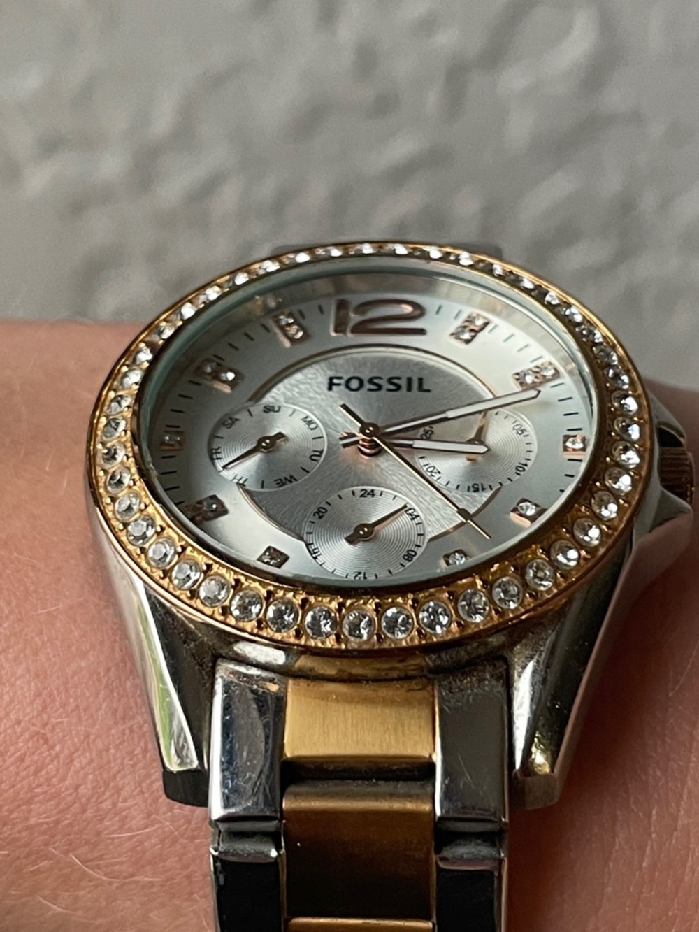Y2K ✨BLING✨ Fossil Two-Tone Crystal Accent Women's Watch - Silver & Gold